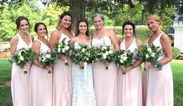 Bride & bridesmaids with bouquets