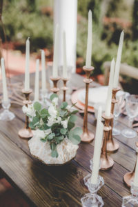 sweetpea centerpiece with copper accents