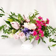 Subscription arrangement greenery with assorted blooms designed by durham florist poppy belle floral design