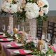 Centerpiece of hydrangea and white roses designed by wedding florist in durham